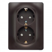 Розетка двойная с заземлением со шторками 16А в сборе SE Glossa, шоколад