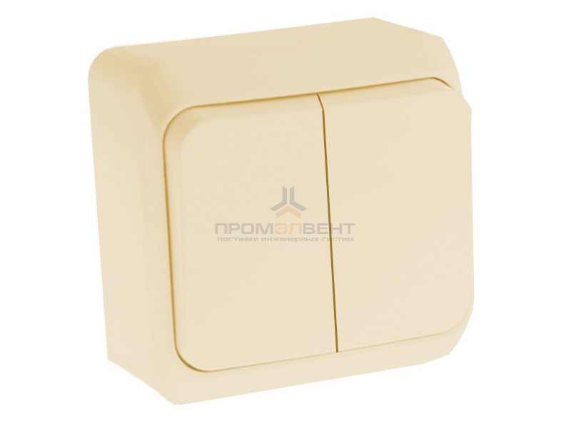 Выключатель двухклавишный с подсветкой Этюд кремовый [уп 25 шт]