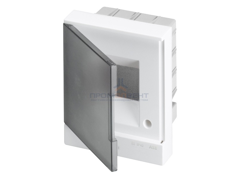 ABB Basic E Бокс в нишу 4М серая прозрачная дверь (c клеммами)